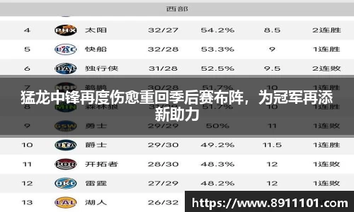 猛龙中锋再度伤愈重回季后赛布阵，为冠军再添新助力
